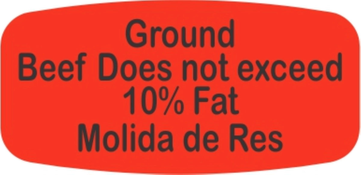 Ground Beef Does not exceed 10% Fat - Molida de Res Dayglo Label - 10 MIN