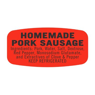 Our Own Pork Sausage Ingredient DayGlo Labels