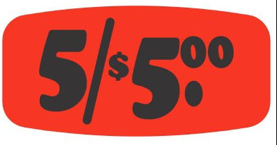 5/$5.00 DayGlo Price Label