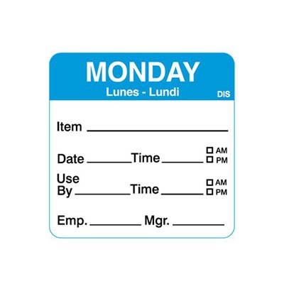 Monday Day of Week Shelf Life 2" Labels