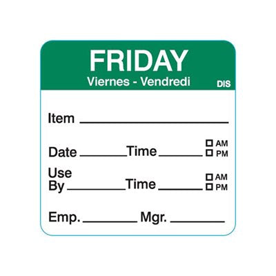 Friday Day of Week Shelf Life 2" Labels