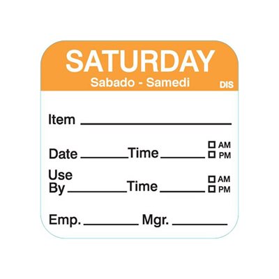 Saturday Day of Week Shelf Life 2" Labels