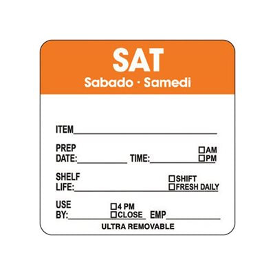 2"x 2" Saturday Day of the Week - Ultra Removable Labels