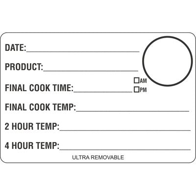 Date/Product/Cook/Temperature 2hr/4hr Food Prep Label 2" x 3"