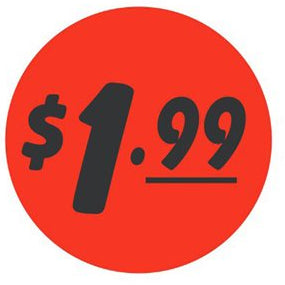 $1.99 DayGlo 1.25" Circle Price Label
