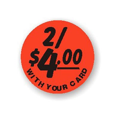 2 For $4.00 With Your Card 1.25" Circle DayGlo Price Label