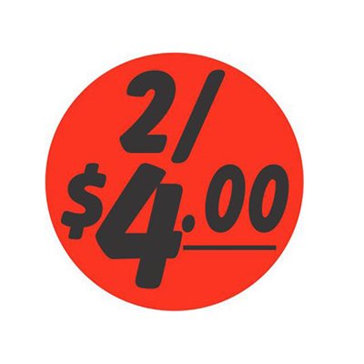 2 For $4.00 1.5" Circle DayGlo Price Label