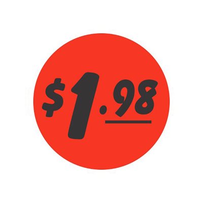 $1.98 1.25" Circle DayGlo Price Label