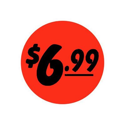$6.99 Red Orange DayGlo Price 1.25" Circle Labels