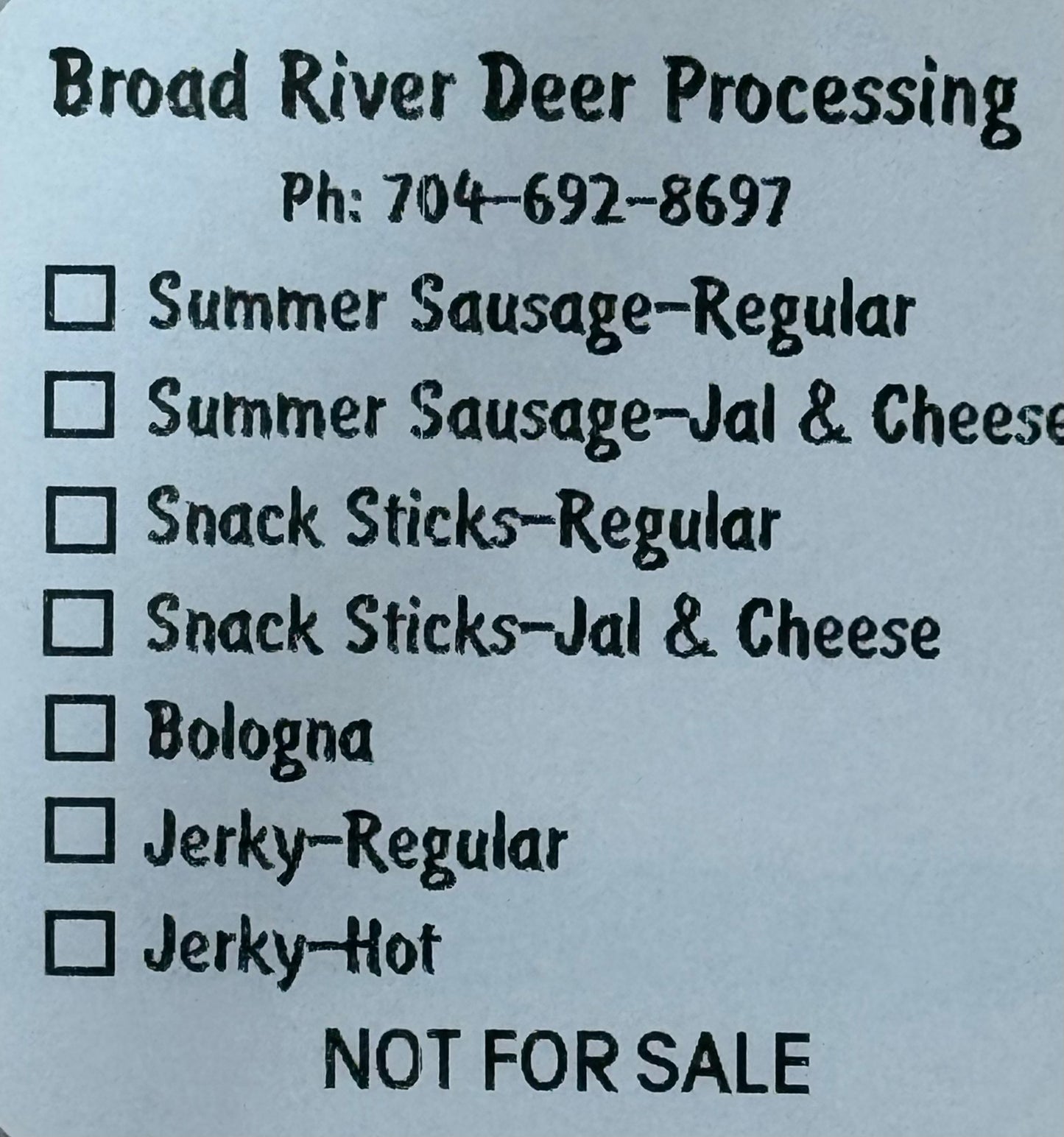 Broad River Deer Processing - Custom Labels