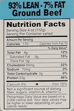 93/7 Ground Beef Nutrition Fact Label