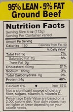 95/5 Ground Beef Nutrition Fact Label