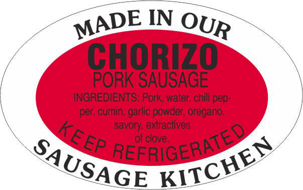 Chorizo Pork Sausage Label with Ingredients, Stickers
