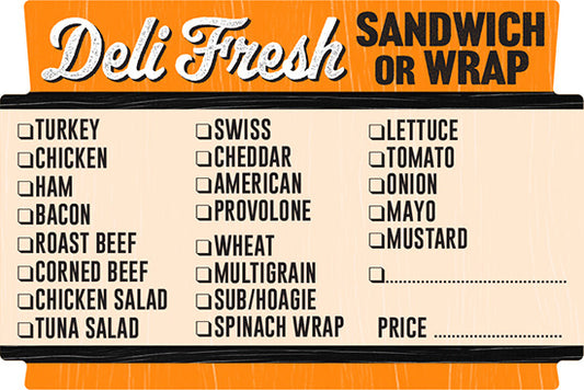 Deli Sandwich/Wrap Labels with Check Off Ingredients, Stickers