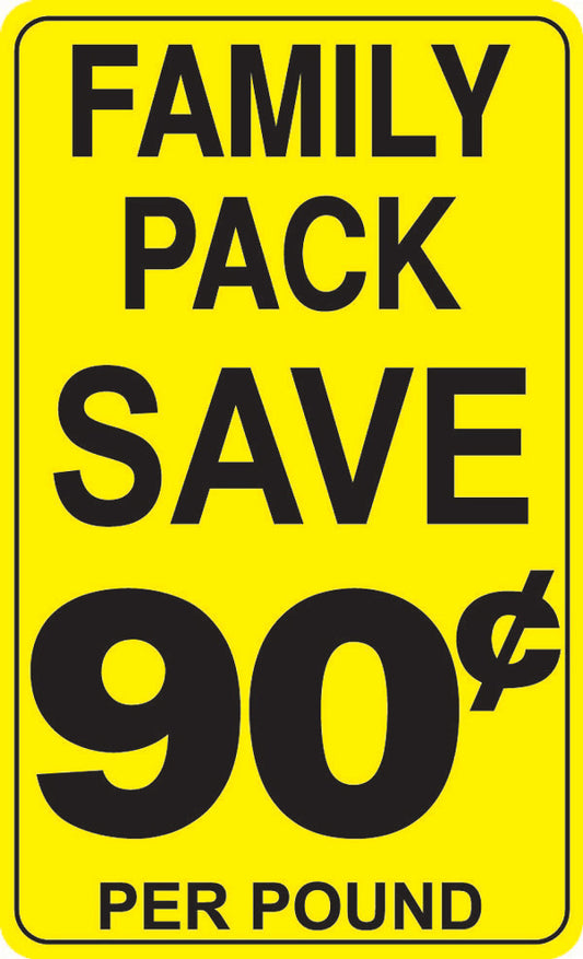 Family Pack Save 90 Cents Per Lb Labels, Stickers