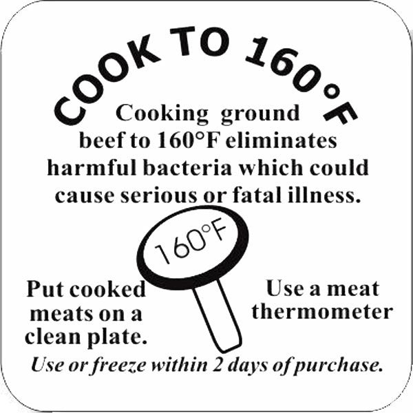 Cook to 160 Degrees Ground Beef Labels