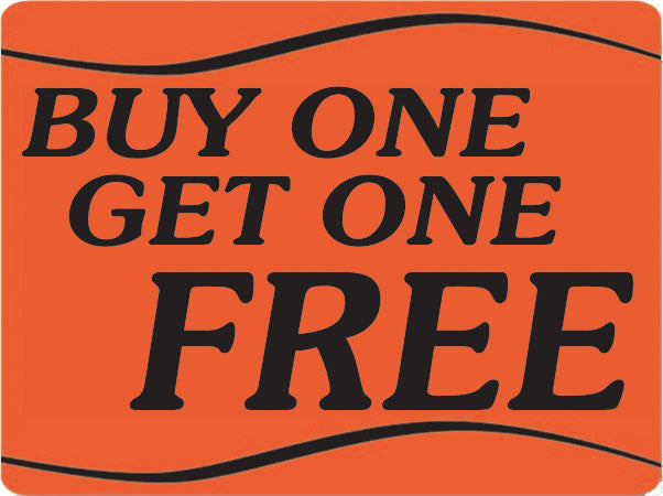 Buy One Get One Free DayGlo Labels, BOGO Stickers