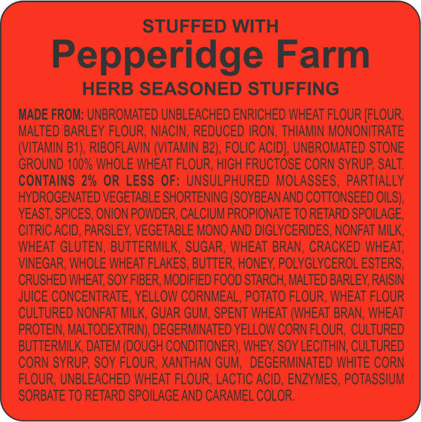 Pepperidge Farm Herb Seasoned Stuffing Labels, Stickers