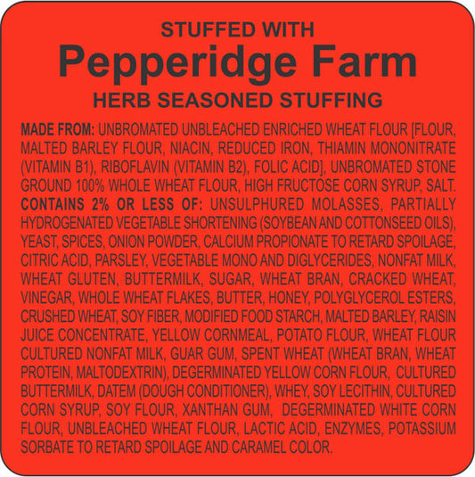 Pepperidge Farm Herb Seasoned Stuffing Labels, Stickers