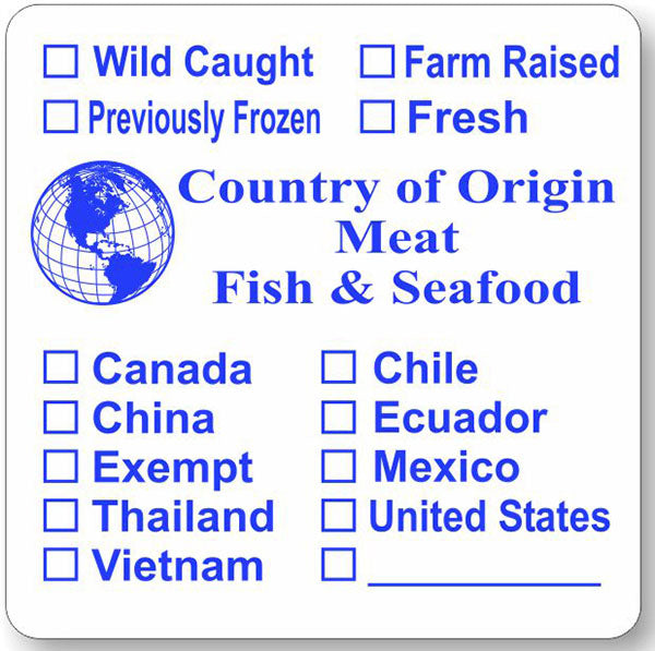 Seafood, Fish, Meat Country Of Origin Check Off Labels, Sticker