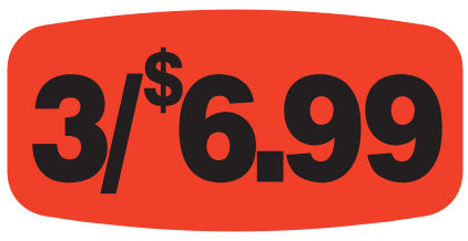 3 For $6.99 Price Red Orange DayGlo Labels