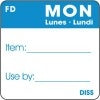 Monday, Blue ITEM/USE BY Dissolvable 1" Square Label