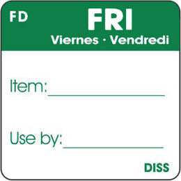 Friday Green ITEM/USE BY Dissolvable 1" Square Labels