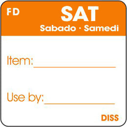 Saturday Orange ITEM/USE BY Dissolvable 1" Square Labels