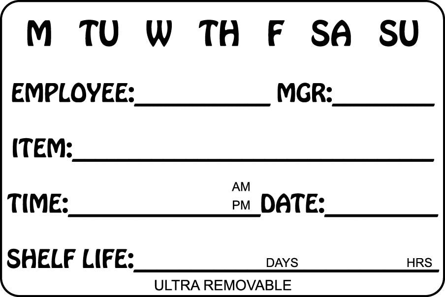 7 Day/Item/Time/Date Shelf Life - Ultra Removable Labels