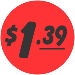 $1.39 Price Labels, $1.39 Price Stickers 1000/Roll