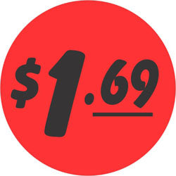$1.69 Price Labels, $1.69 Price Stickers 1000/Roll
