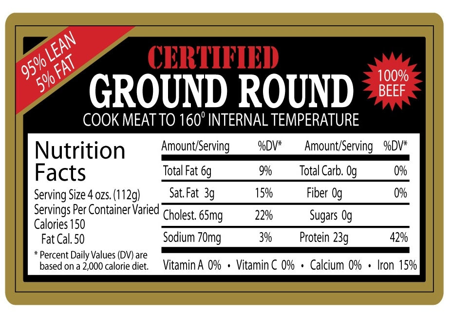 Ground Round 95/05 Nutrition Fact Labels