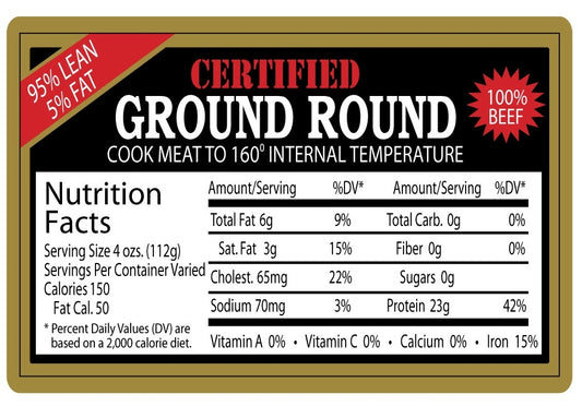 Ground Round 95/05 Nutrition Fact Labels