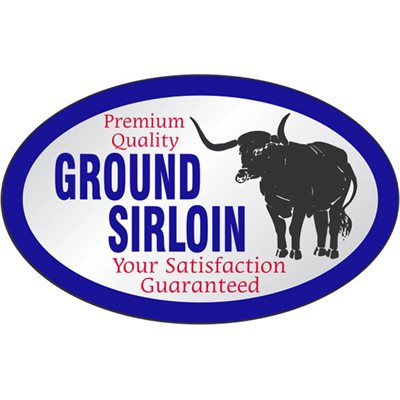 Ground Sirloin Foil Oval Labels, Ground Sirloin Stickers