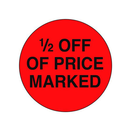 1/2 Off Of Marked Price DayGlo Labels, 1/2 OFF Stickers