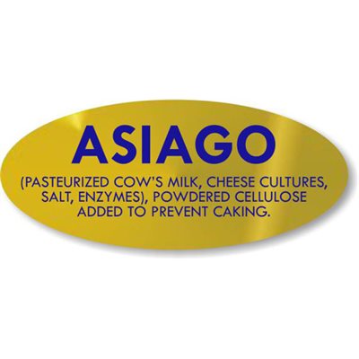 Asiago Cheese Ingredient Gold Foil Labels, Asaigo Cheese Sticker