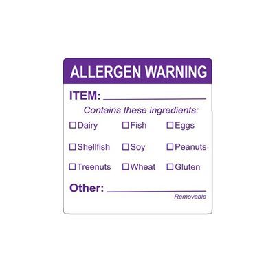 2" Food Allergen Warning Check Off Label