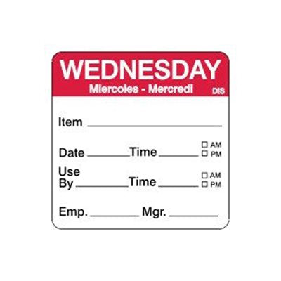Wednesday Day of Week Shelf Life 2" Label