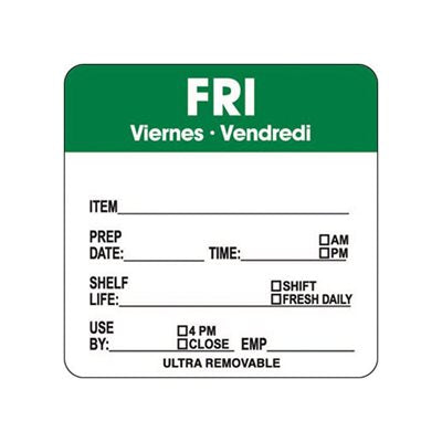 2"x 2" Fri Day of the Week - Ultra Removable Labels