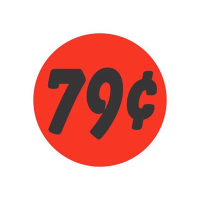 79 Cents 1.25" Circle Red Orange DayGlo Price Labels