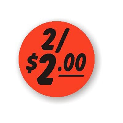 2 For $2.00 1.25" Circle Red Orange DayGlo Price Labels