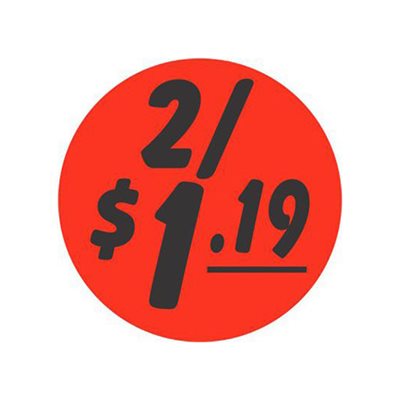 2 For $1.19 1.25" Circle Red Orange DayGlo Price Labels