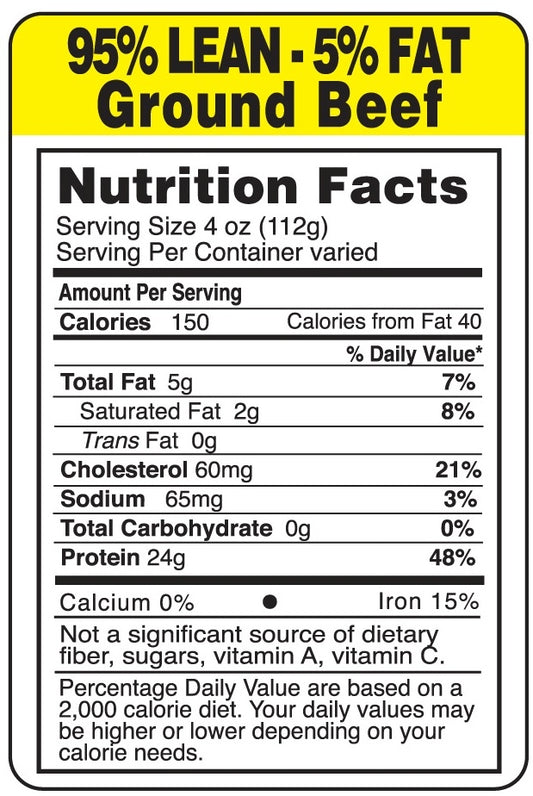 95/5 Ground Beef Nutrition Fact Label