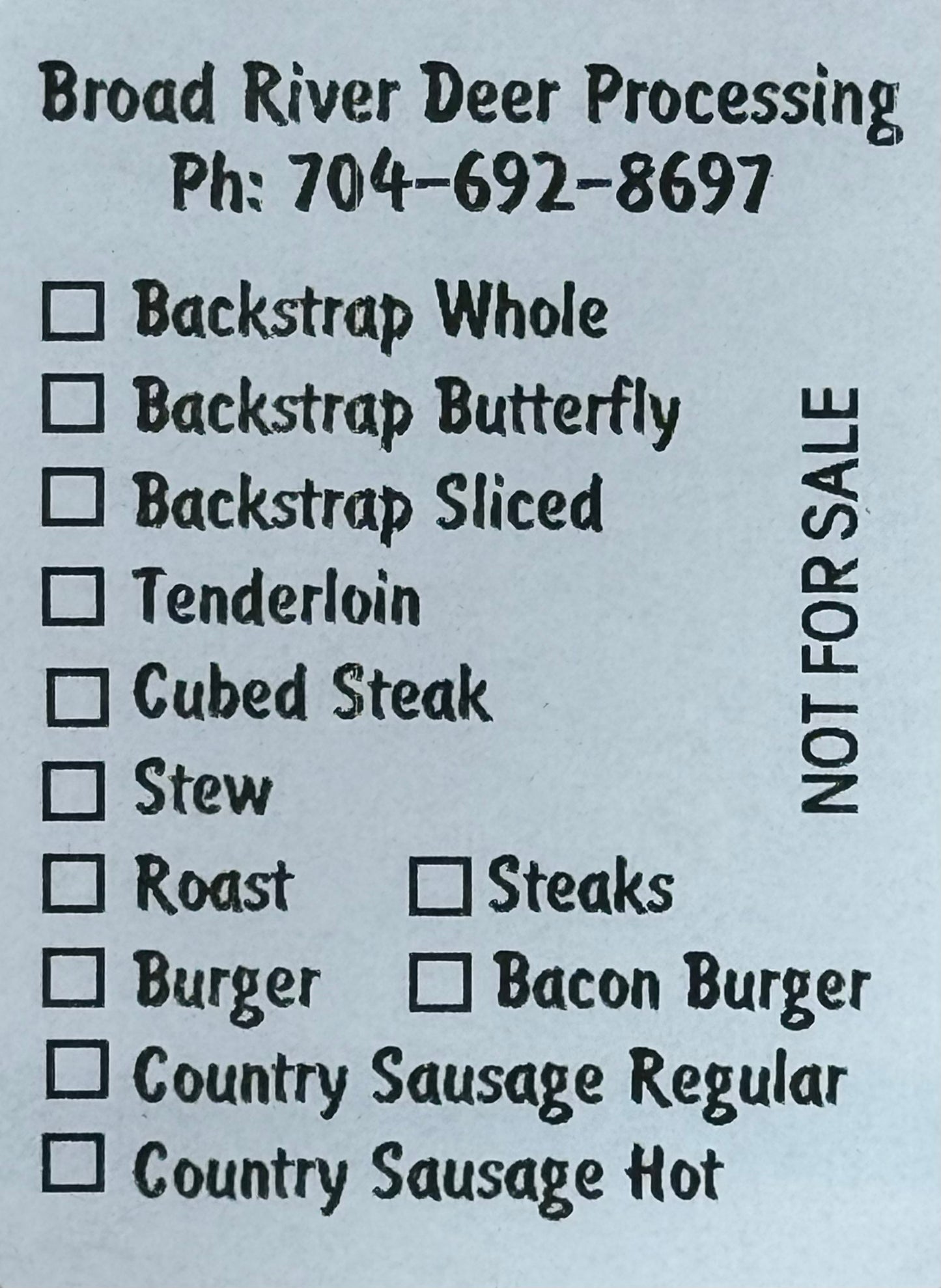 Broad River Deer Processing - Custom Labels