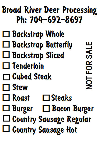 Broad River Deer Processing - Custom Labels