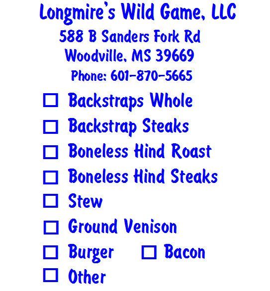 Longmire's Wild Game - Custom Labels