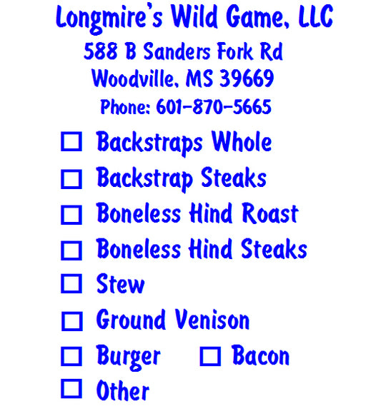 Longmire's Wild Game - Custom Labels