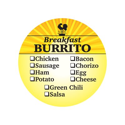 Breakfast Burrito Labels with Check Off Ingredients, Stickers