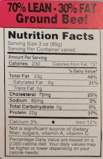 70/30 Ground Beef Nutrition Fact Label
