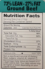 73/27 Ground Beef Nutrition Fact Label